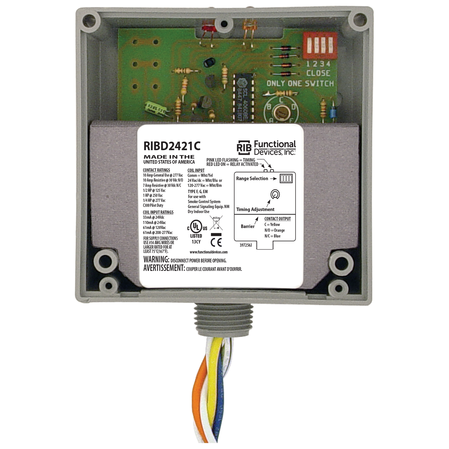 RIB Relays RIBD2421C Enclosed Pilot Control Time Delay Relay