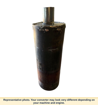 DCL Mine-X industrial catalytic converter with new welded inlet pipe, full view. Representative photo; the customer's converter may look very different depending on machine and engine.