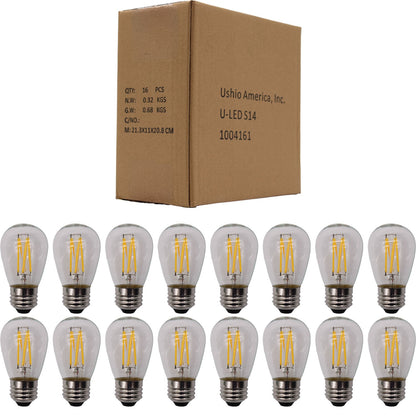 16-Pack Outdoor S14 LED Replacement Bulbs - 2700K Warm White, Shatter Resistant, Waterproof, E26 Base, Energy-Efficient for Marquees, Signs, Accent & Decorative String Lights