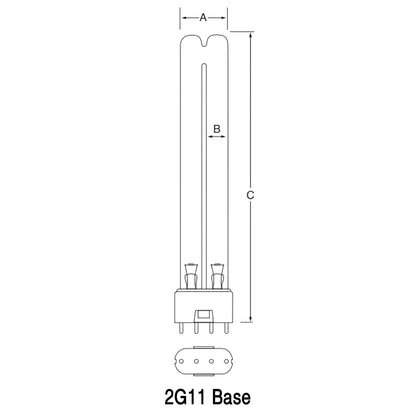 Ushio America GPL36K 3000339 Low Pressure Mercury Arc UV Lamp, T6 36W, 2G11 Base, 415.0mm, 253.7nm UV-C