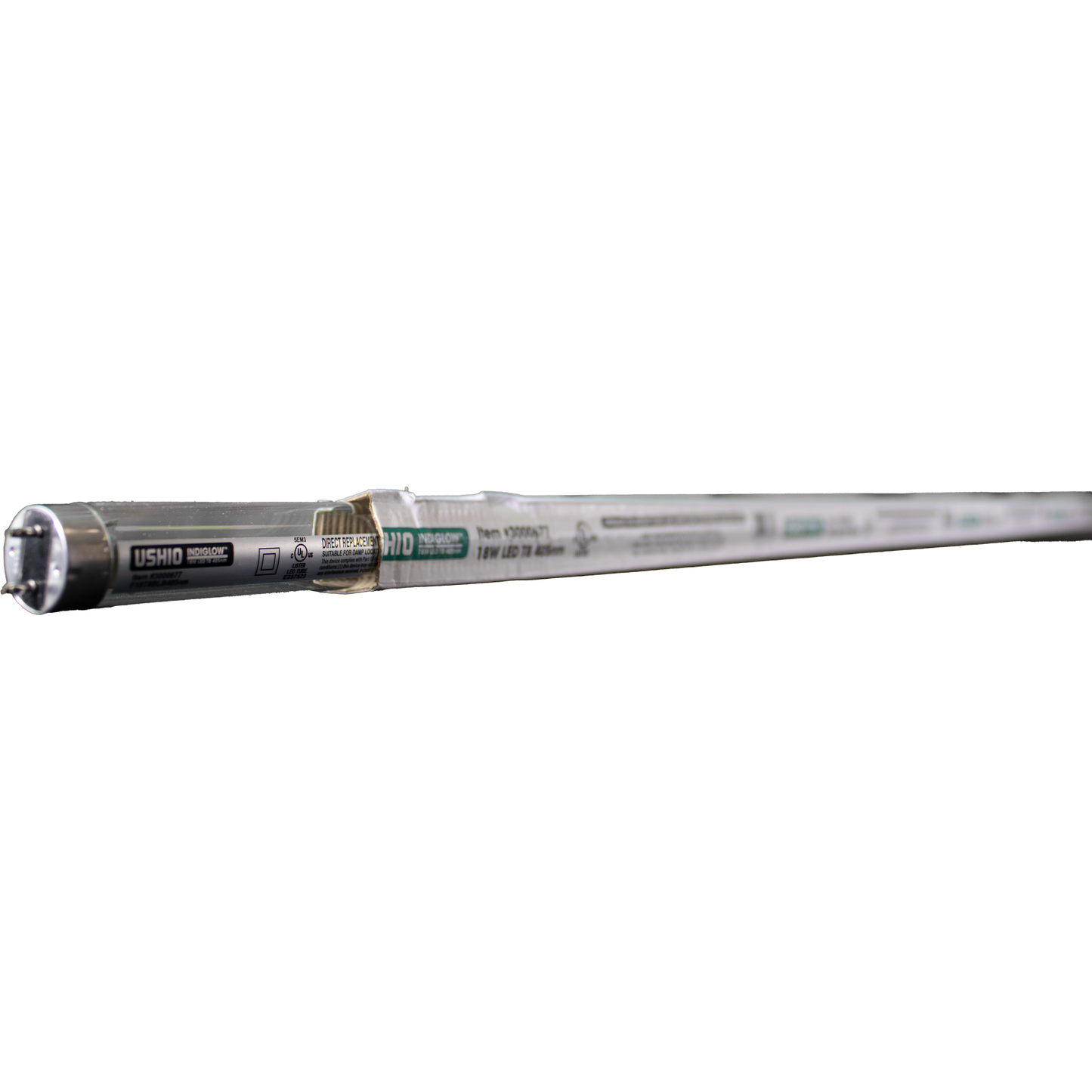 Ushio Indiglow LED T8 Black Light Blacklight bulbs Universal 48" Tube, 15W, 405nm, Ballast Compatible or Bypass, 120–277V - 3000742