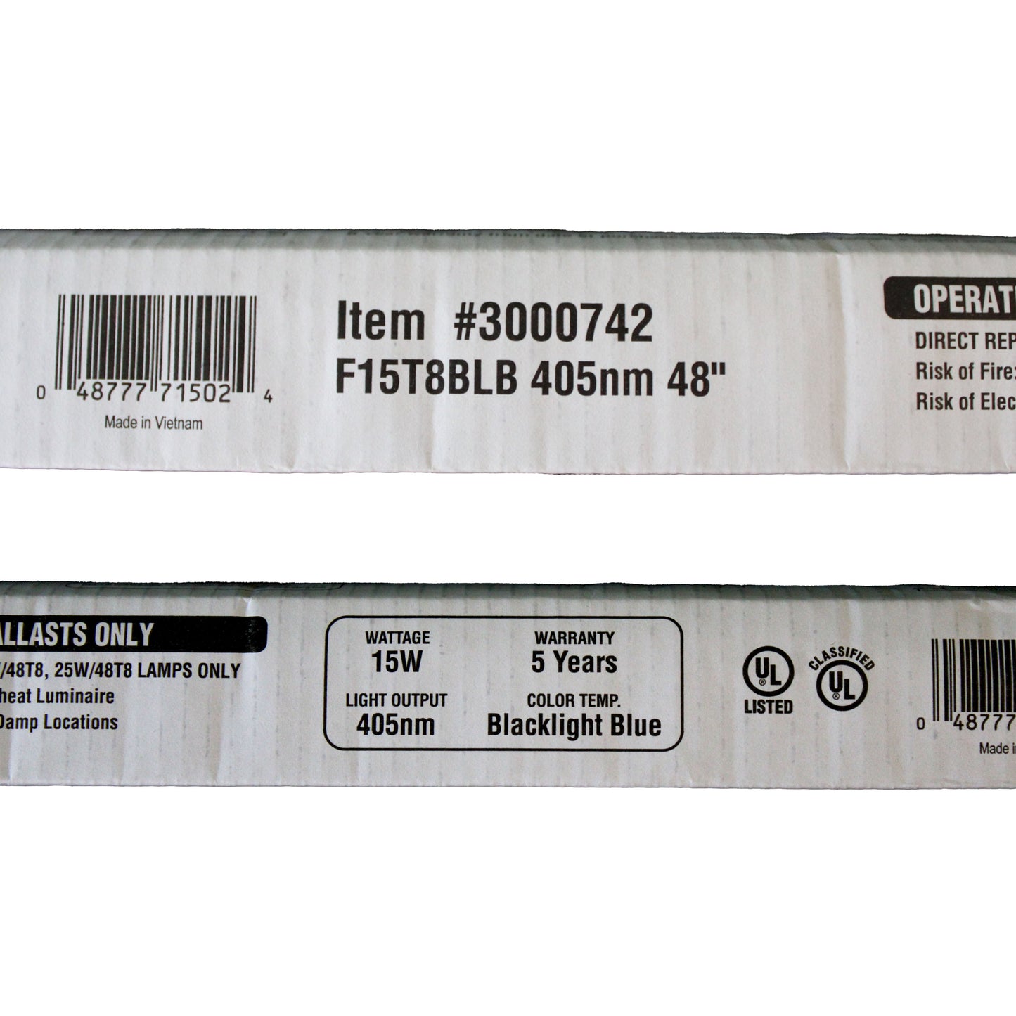25 pack of Ushio Indiglow LED T8 Black Light Blacklight bulbs Universal 48" Tube, 15W, 405nm, Ballast Compatible or Bypass, 120–277V - 3000742