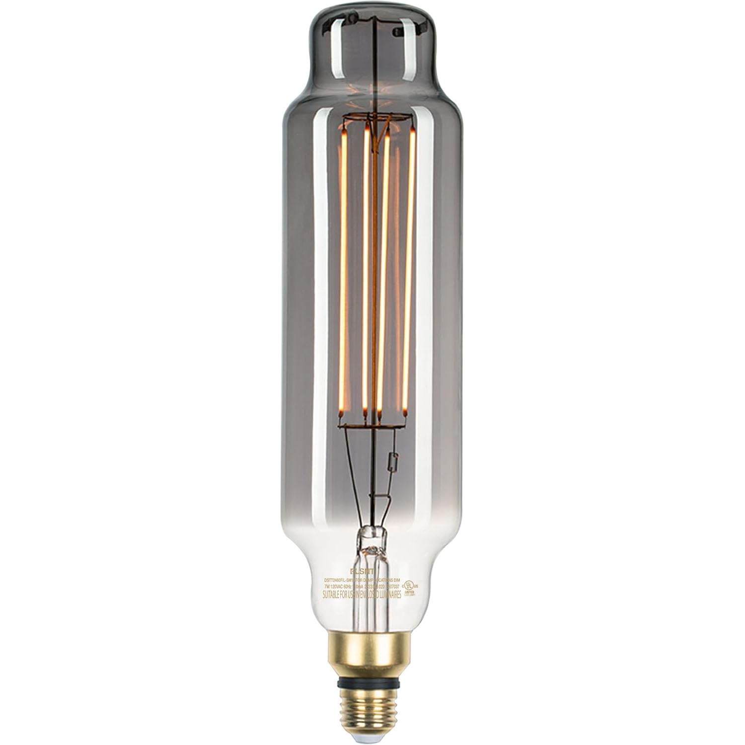 Vintage Large LED Edison Bulbs 25W Equivalent, Decorative Dimmable Tube LED Bulbs with Smoke Glass, 1800K Warm White, E26 Base, 7W 200LM, 82 High CRI, TT80/T24