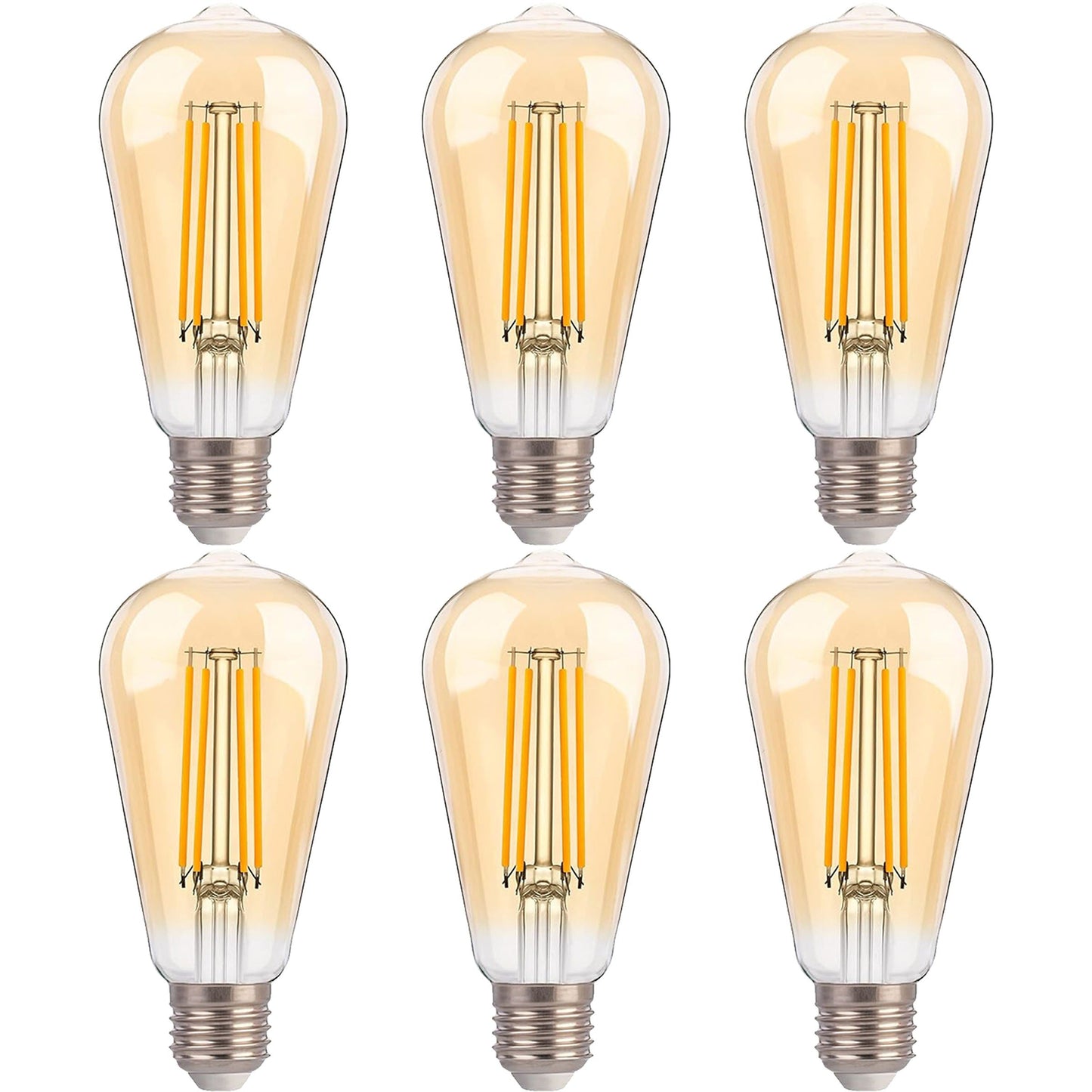 ST19 LED Edison Bulbs - 2200K Warm White, Amber Glass, 4W (40W Equivalent), Dimmable, CRI90+, 400LM, E26 Base, Energy-Efficient Vintage Light for Pendant Fixtures & Indoor Use - 6 Pack