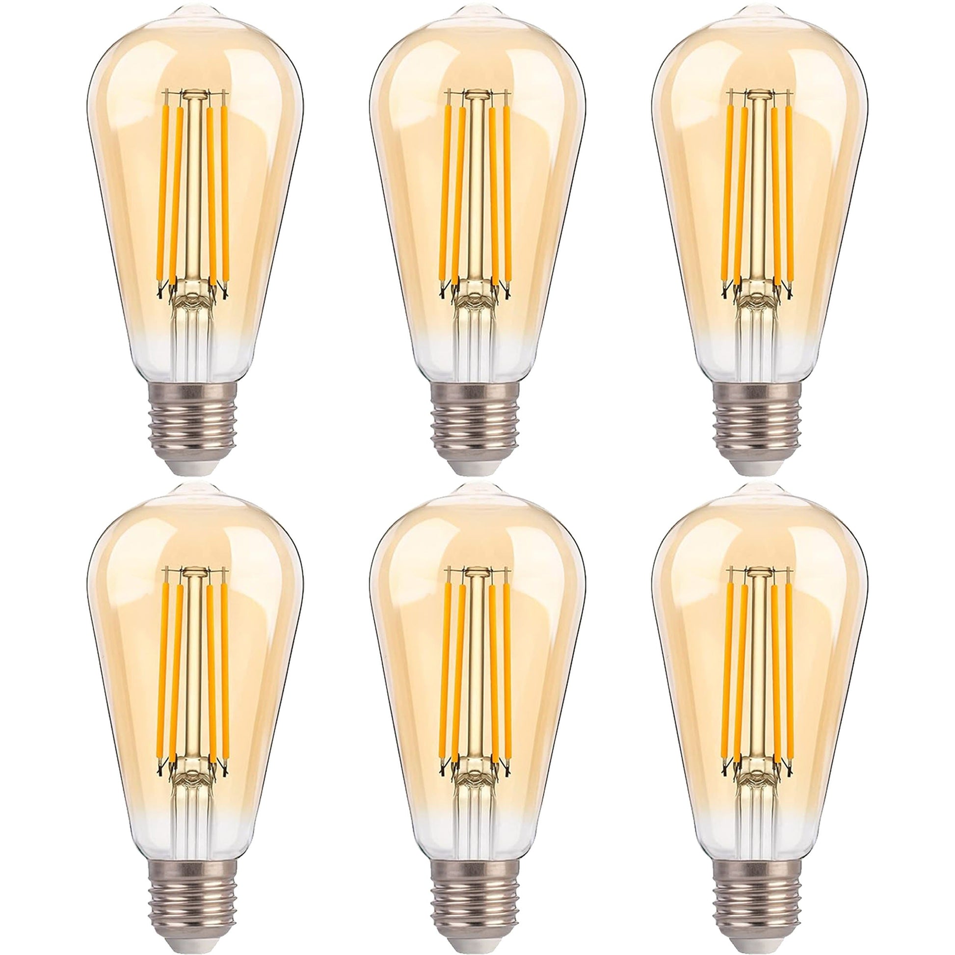ST19 LED Edison Bulbs - 2200K Warm White, Amber Glass, 4W (40W Equivalent), Dimmable, CRI90+, 400LM, E26 Base, Energy-Efficient Vintage Light for Pendant Fixtures & Indoor Use - 6 Pack