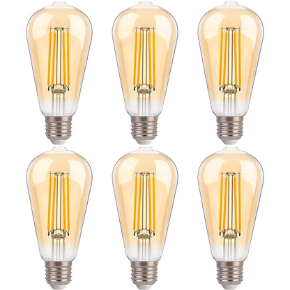 ST19 LED Edison Bulbs - 2200K Warm White, Amber Glass, 4W (40W Equivalent), Dimmable, CRI90+, 400LM, E26 Base, Energy-Efficient Vintage Light for Pendant Fixtures & Indoor Use - 6 Pack