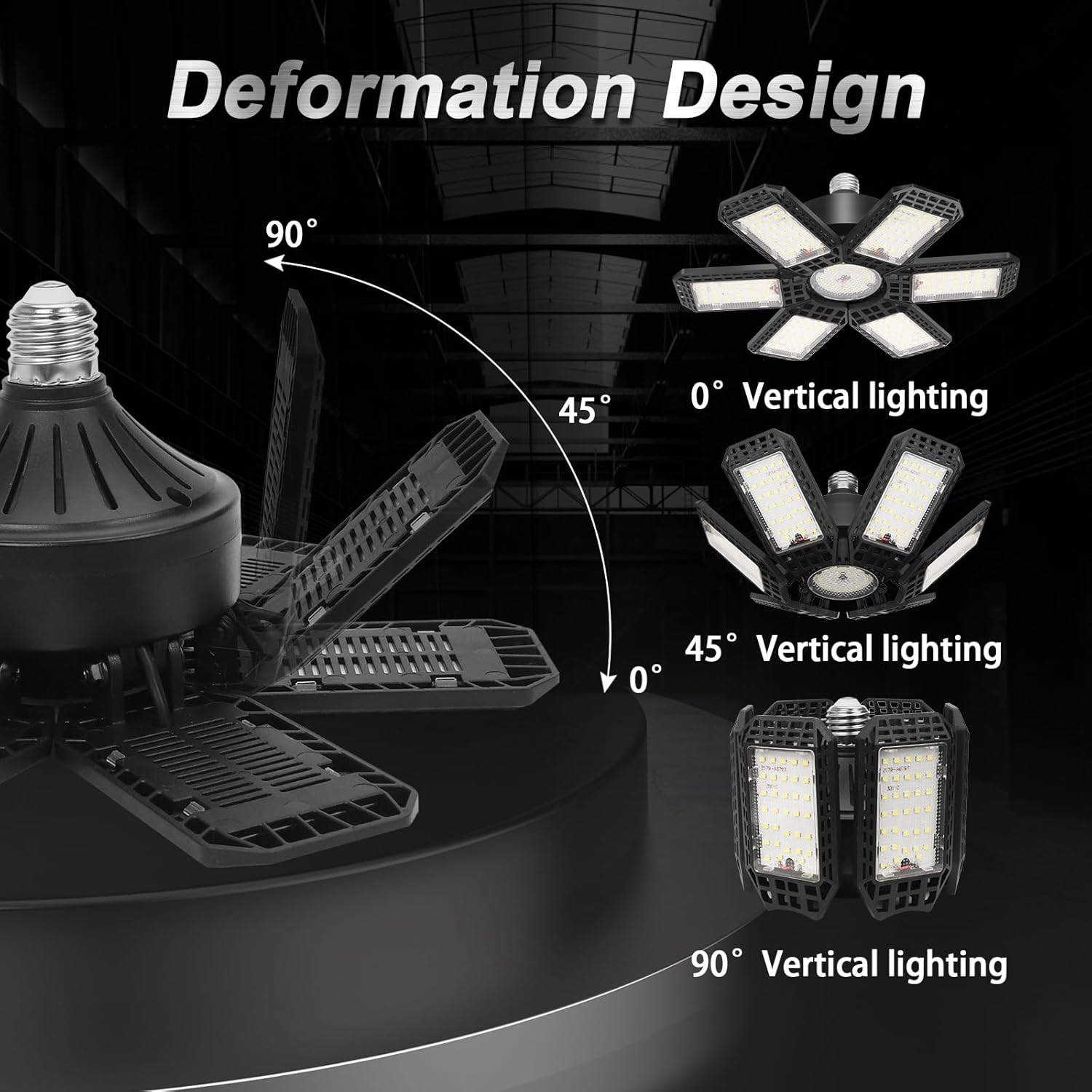 2 Pack LED Adjustable 6 Leaf Garage Light, 200W 8000 Lumen 6500K - Deformable 6+1 Panels, E26/E27 Screw-In Ceiling Lights for Shop, Garage, Workshop, Basement, Barn, & More