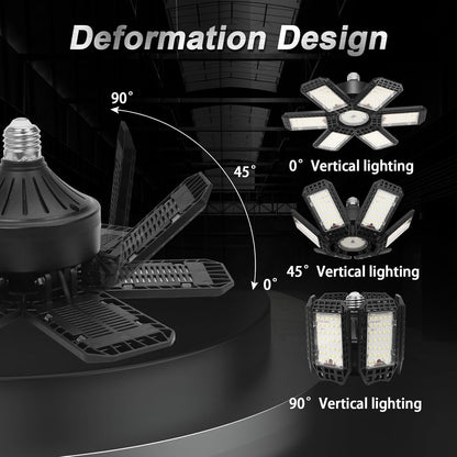 2 Pack LED Adjustable 6 Leaf Garage Light, 200W 8000 Lumen 6500K - Deformable 6+1 Panels, E26/E27 Screw-In Ceiling Lights for Shop, Garage, Workshop, Basement, Barn, & More