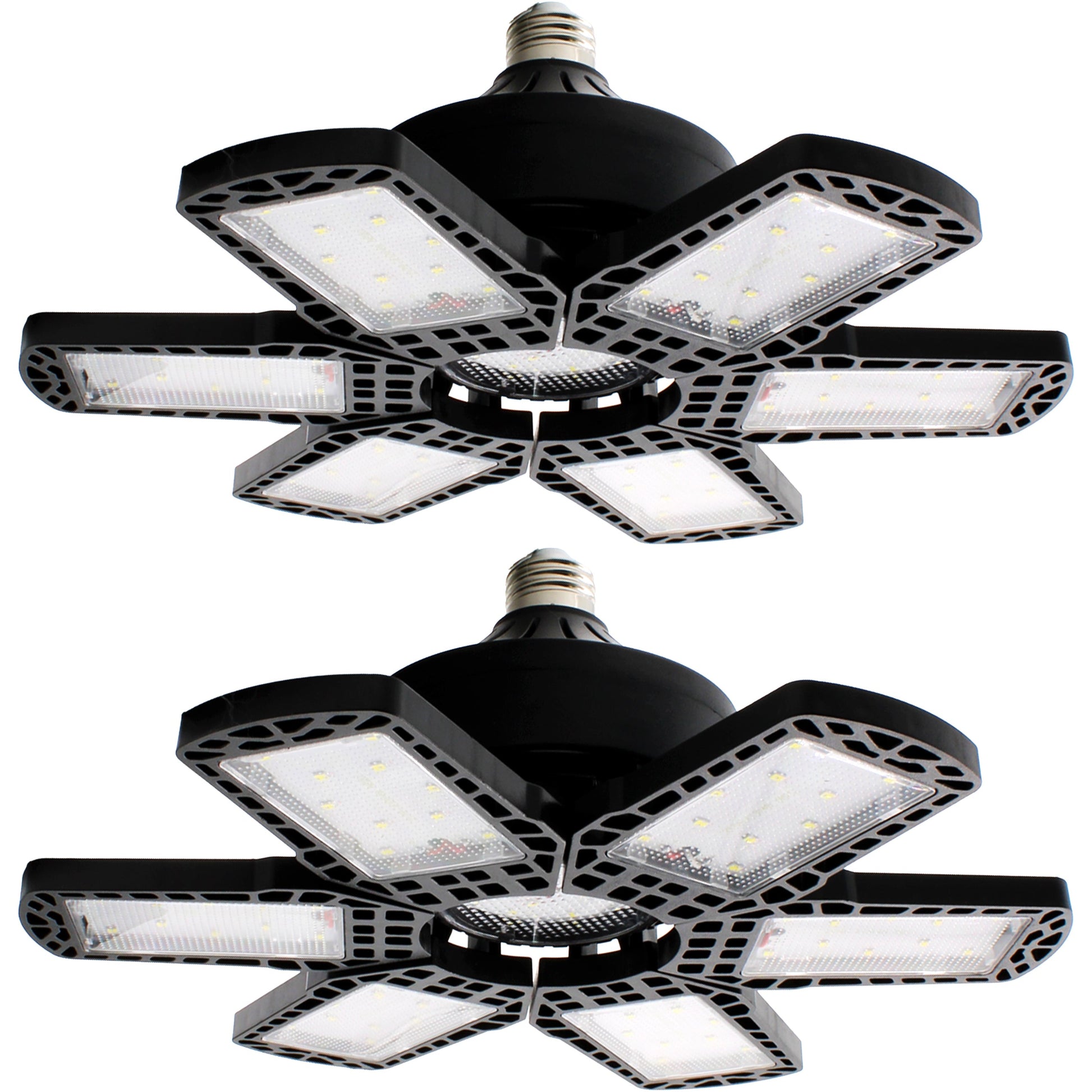 2 Pack LED Adjustable 6 Leaf Garage Light, 200W 8000 Lumen 6500K - Deformable 6+1 Panels, E26/E27 Screw-In Ceiling Lights for Shop, Garage, Workshop, Basement, Barn, & More