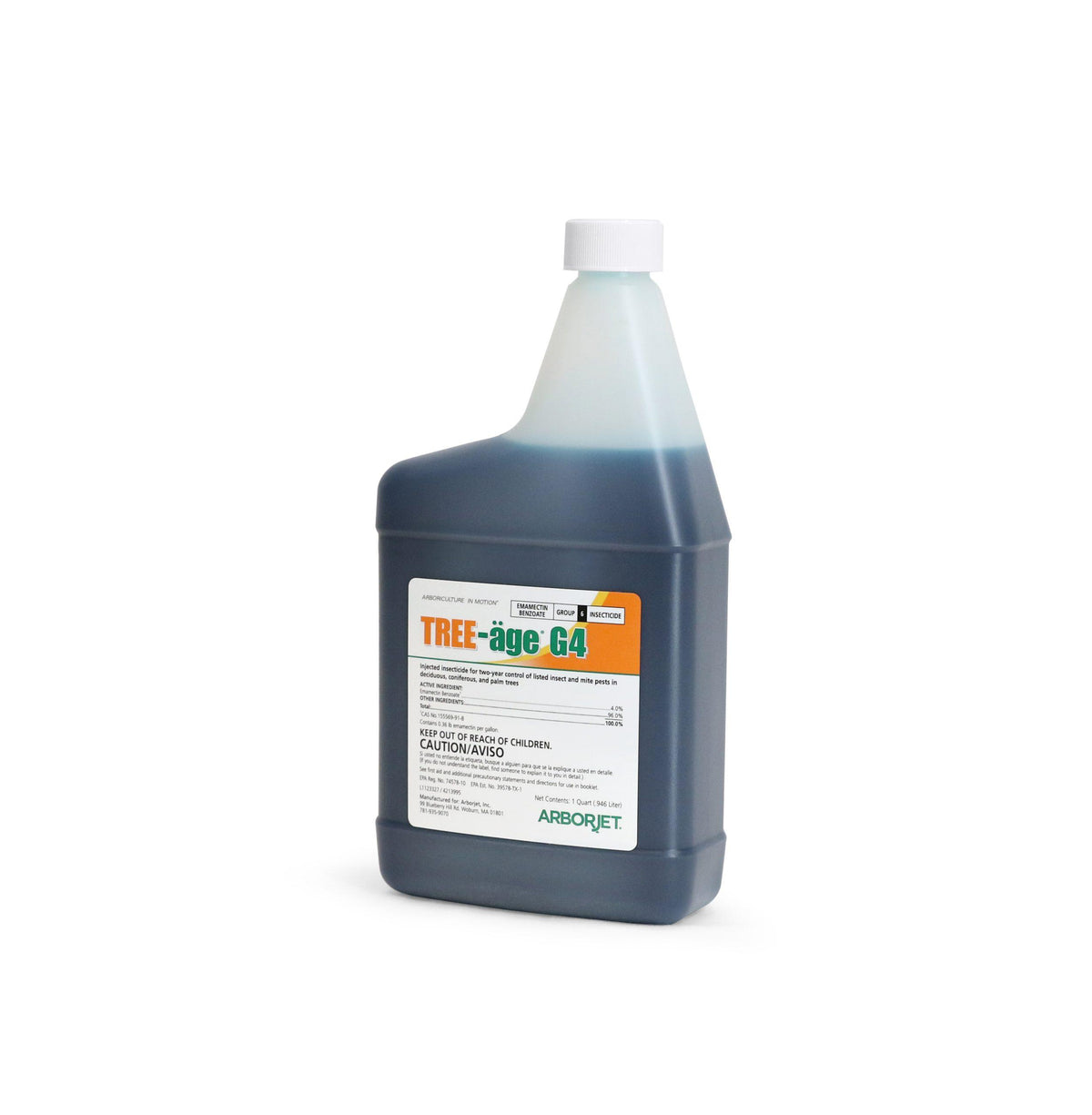 Arborjet TREE-äge G4 tree injection insecticide, 1 quart bottle, angled view