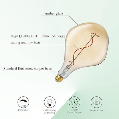 A165S Oversized Vintage LED Edison Bulb, Amber Decorative E26 Dimmable 7W, 560 Lumens, Warm White 2200K, 1 Pack