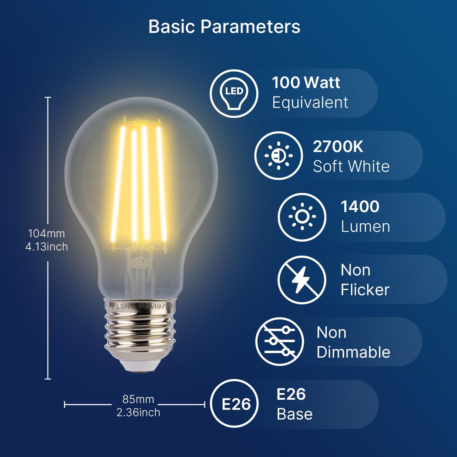 Dusk to Dawn Outdoor Sensor A19 LED Light Bulb, 2700K Warm White,8W (100W Eqv.), 1400LM, Vintage Filament E26 Base,Auto On/Off Photocell Automatic for Energy-Efficient Outdoor Lighting, 4 Pack