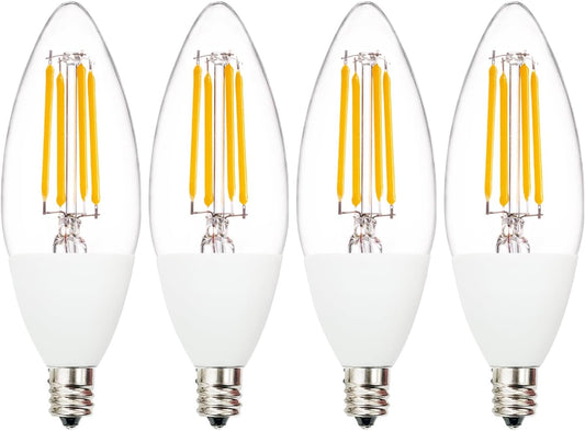 Dusk to Dawn Outdoor Sensor LED Edison Bulbs, 4W (40W Eqv.), 450LM, B11 LED Candelabra Bulb E12 Base, Auto On/Off Photocell for Energy-Efficient, 2700K Soft White, 4 Pack
