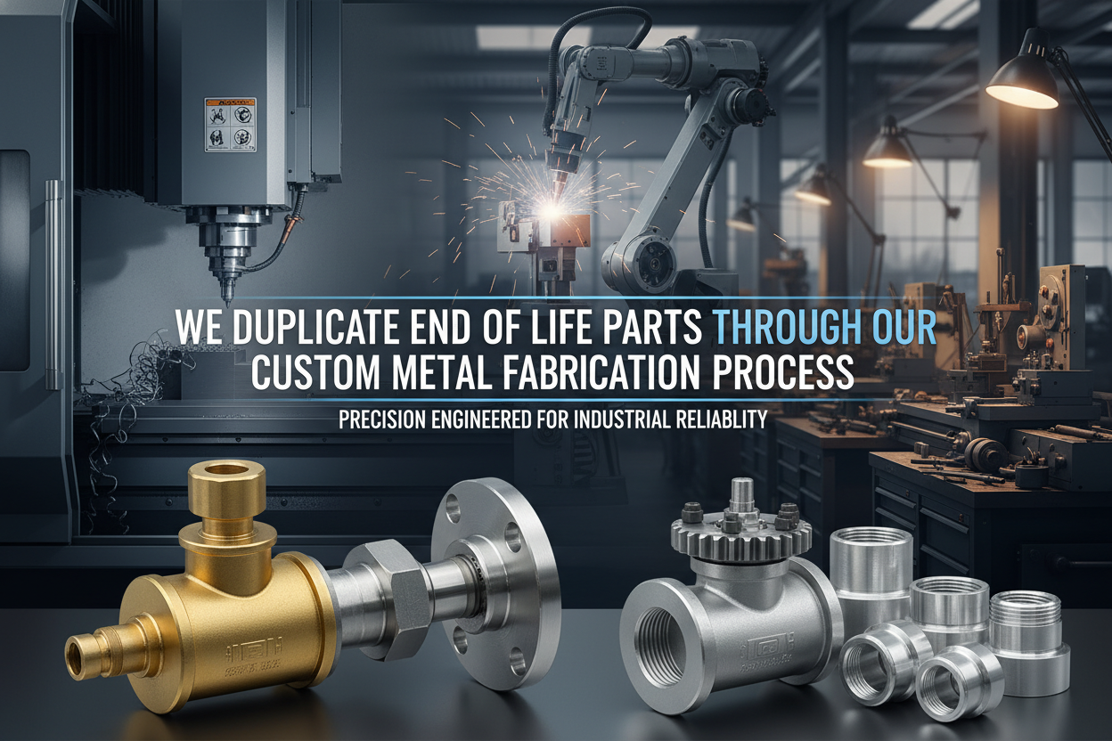 CREATE IMAGE WITH THE FOLLOWING STATEMENT WE DUPLICATE END OF LIFE PARTS THROUGH OUR CUSTOM METAL FABRICATION PROCESS.