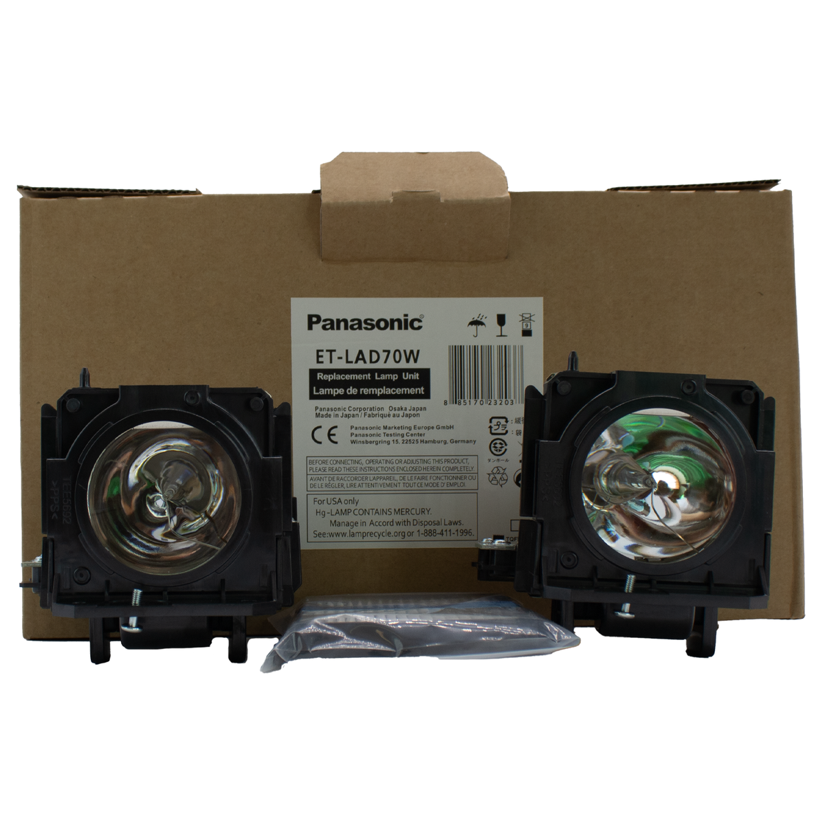 Panasonic PT-DX820U Replacement Projector Lamp with Original Ushio Bulb and Housing - view 3