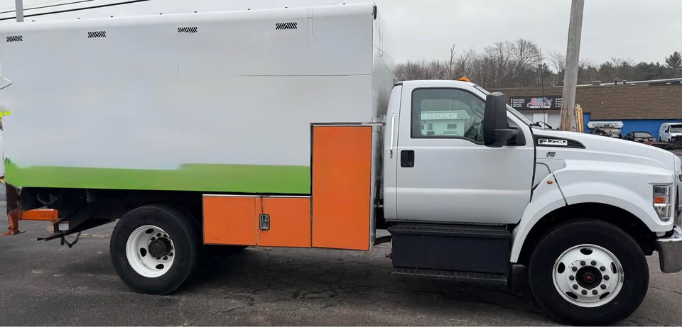 2018 Ford F-750 chip truck, side view — Foxboro, MA