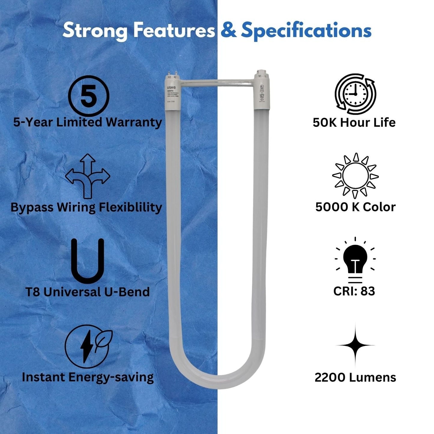 Ushio 3000733 Ubiquity LED T8 Universal U Bend 24in 13W 5000K G13 Type A B U6 - 12 Pack