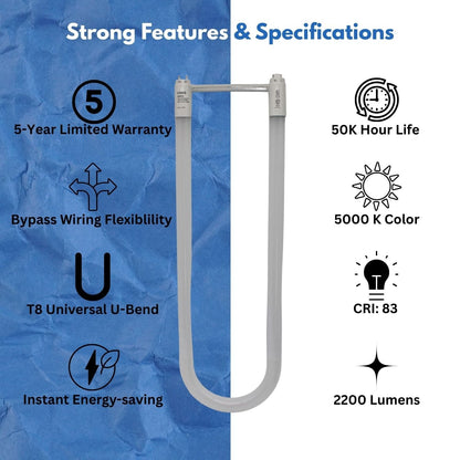 Ushio 3000733 Ubiquity LED T8 Universal U Bend 24in 13W 5000K G13 Type A B U6 - 12 Pack