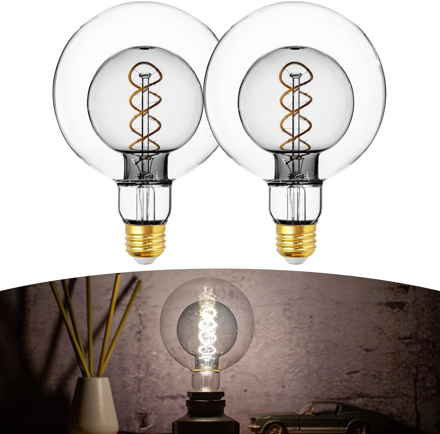 Oversized G125 Globe LED Edison Bulbs - 2700K Soft White, Dimmable, 7W (40W Equivalent), E26 Base, Smoke Glass, CRI90, 300 Lumens - 1 Pack