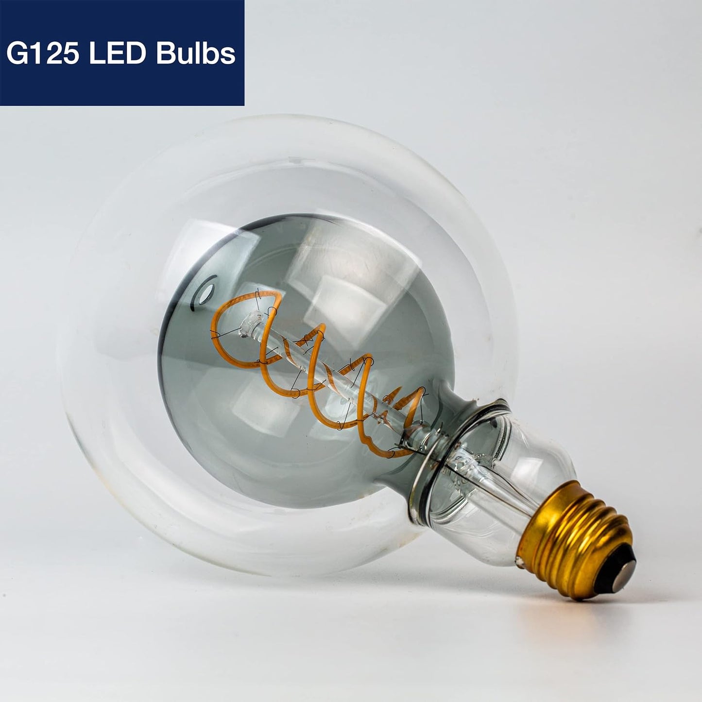 Oversized G125 Globe LED Edison Bulbs - 2700K Soft White, Dimmable, 7W (40W Equivalent), E26 Base, Smoke Glass, CRI90, 300 Lumens - 1 Pack