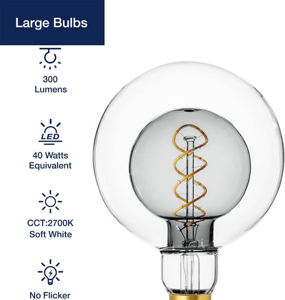 Oversized G125 Globe LED Edison Bulbs - 2700K Soft White, Dimmable, 7W (40W Equivalent), E26 Base, Smoke Glass, CRI90, 300 Lumens - 1 Pack