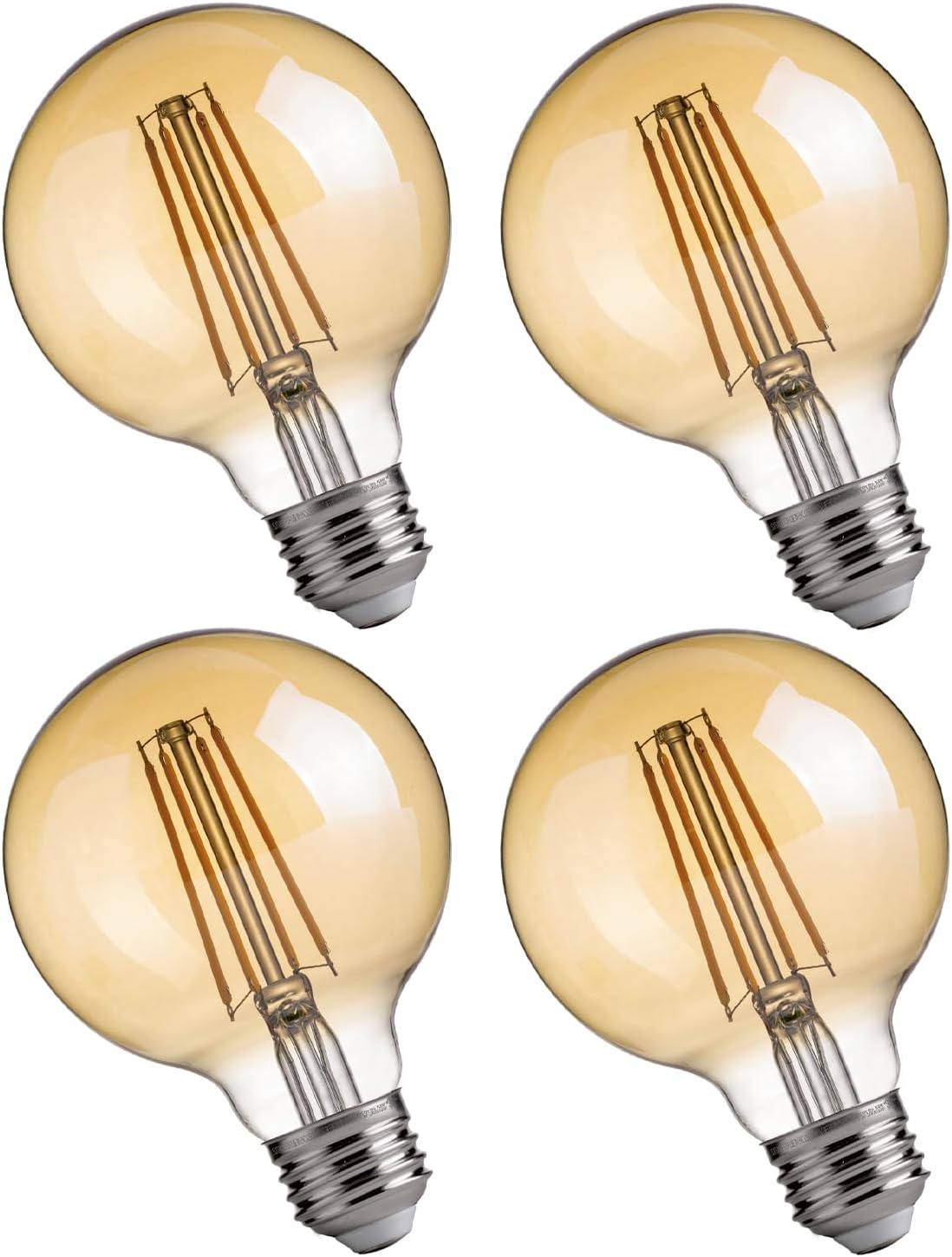 G25 LED Edison Light Bulbs - 2200K Warm White, Dimmable, 4W (40W Equivalent), 400LM, E26 Base, Amber Glass, CRI90, Energy-Efficient Accent Lighting for Indoor Use - 4 Pack
