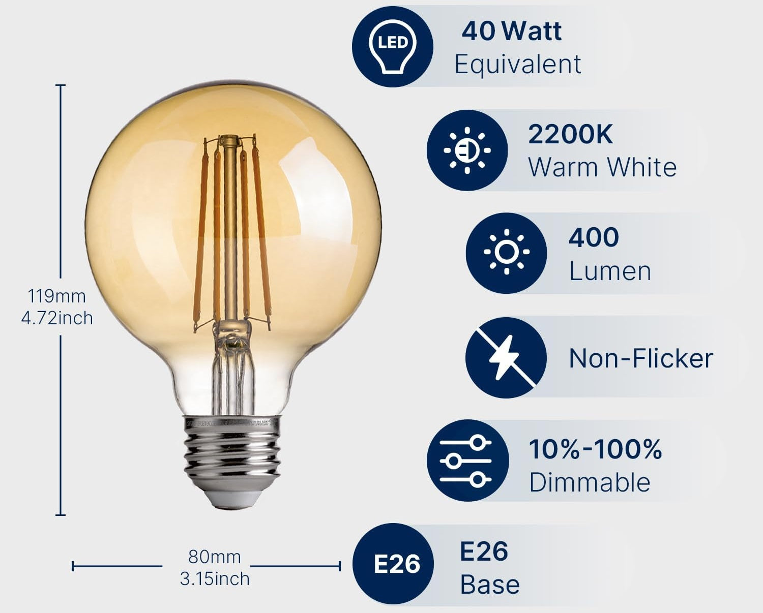G25 LED Edison Light Bulbs - 2200K Warm White, Dimmable, 4W (40W Equivalent), 400LM, E26 Base, Amber Glass, CRI90, Energy-Efficient Accent Lighting for Indoor Use - 4 Pack
