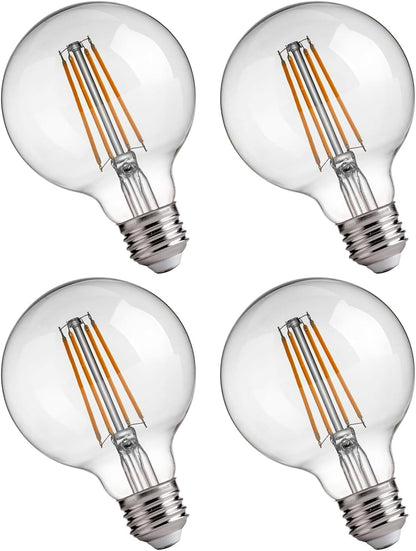 G25 LED Globe Edison Light Bulbs - 2700K Soft White, Dimmable, 4W (40W Equivalent), 400LM, E26 Base, Clear Glass, CRI90, Energy-Efficient Accent Lighting for Indoor Fixtures - 4 Pack