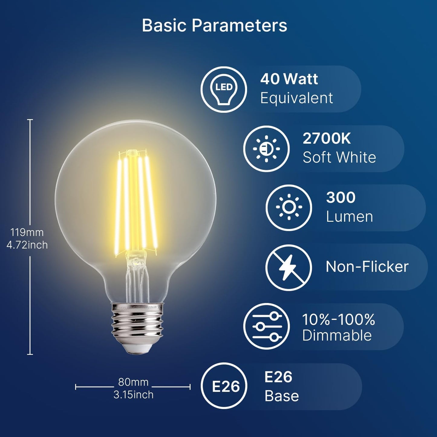 G25 LED Globe Edison Light Bulbs - 2700K Soft White, Dimmable, 4W (40W Equivalent), 400LM, E26 Base, Clear Glass, CRI90, Energy-Efficient Accent Lighting for Indoor Fixtures - 4 Pack