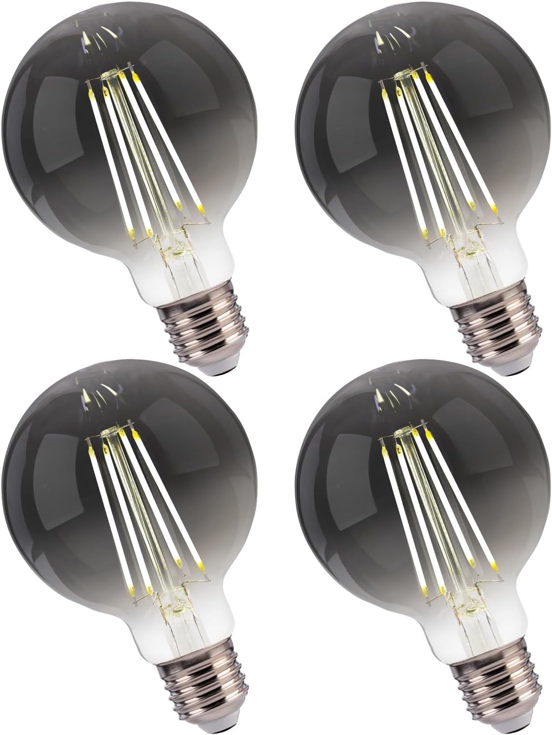 G25 Dimmable Globe LED Edison Bulbs - 5000K Daylight, Smoky Grey Glass, 4W (40W Equivalent), 300LM, E26 Base, CRI80, Energy-Efficient Decorative Lighting for Home & Commercial Use - 4 Pack