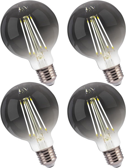 G25 Dimmable Globe LED Edison Bulbs - 5000K Daylight, Smoky Grey Glass, 4W (40W Equivalent), 300LM, E26 Base, CRI80, Energy-Efficient Decorative Lighting for Home & Commercial Use - 4 Pack
