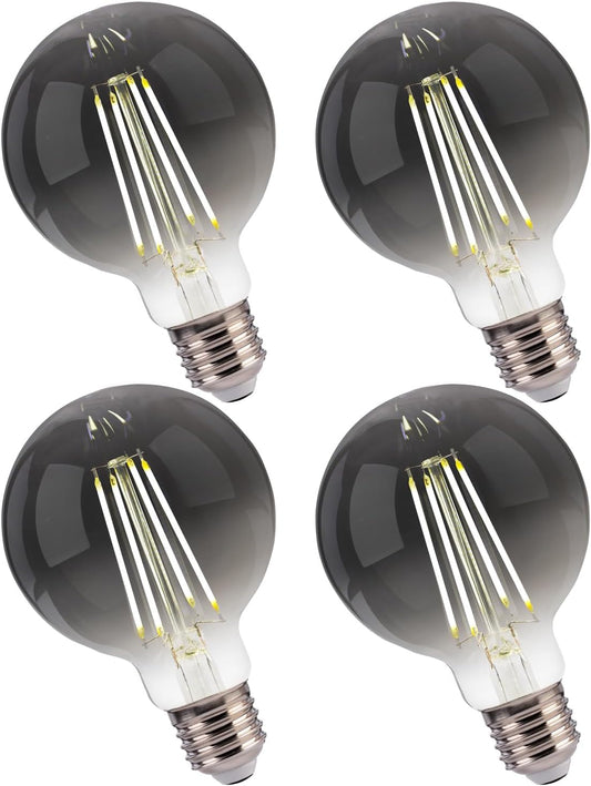 G25 Dimmable Globe LED Edison Bulbs - 5000K Daylight, Smoky Grey Glass, 4W (40W Equivalent), 300LM, E26 Base, CRI80, Energy-Efficient Decorative Lighting for Home & Commercial Use - 4 Pack