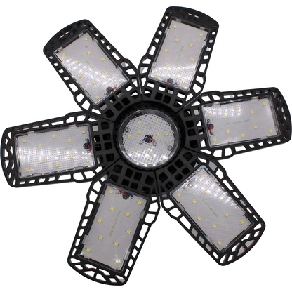 2 Pack LED Adjustable 6 Leaf Garage Light, 200W 8000 Lumen 6500K - Deformable 6+1 Panels, E26/E27 Screw-In Ceiling Lights for Shop, Garage, Workshop, Basement, Barn, & More
