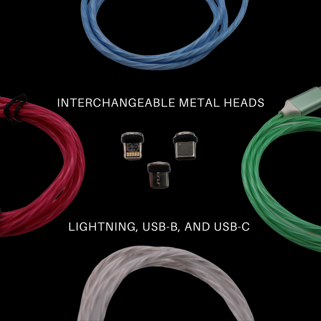 Flowing LED Charging Cables with Quick Disconnect Magnetic Tips for Smart Phones, Tablets, and More!