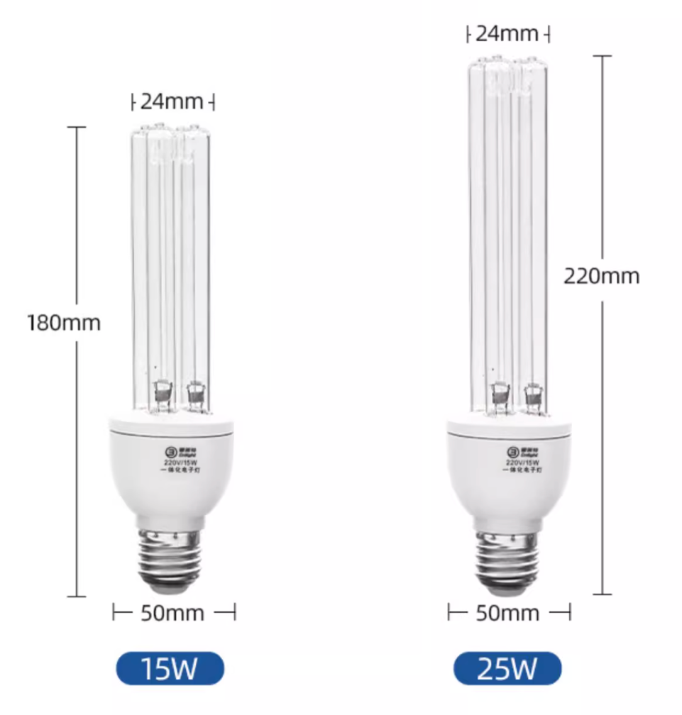 15W 254nm Germicidal UVC Light Bulb - 120V UV-C CFL standard USA E26 E27 Lamp socket - Available with or without O3 Technology