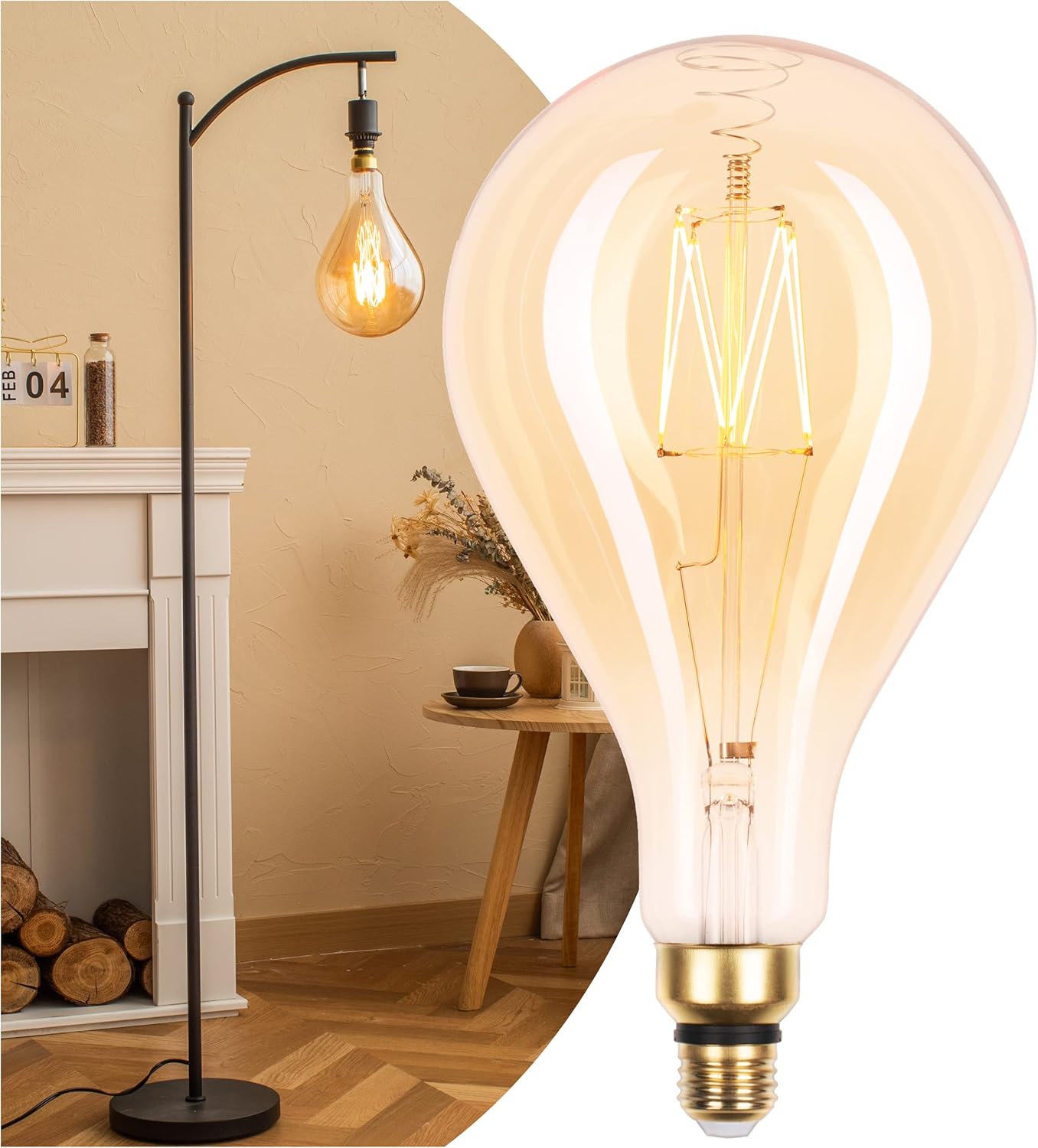 LED Large Decorative Pendant Light Bulbs 60W Equivalent, Dimmable LED Oversized Bulbs with Amber Glass, 2000K Warm White, 7W, 600LM, E26 Base, PS160/PS52