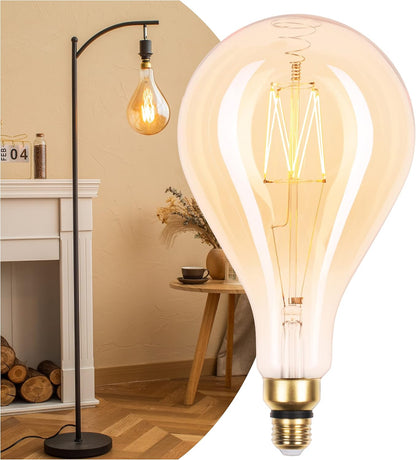 LED Large Decorative Pendant Light Bulbs 60W Equivalent, Dimmable LED Oversized Bulbs with Amber Glass, 2000K Warm White, 7W, 600LM, E26 Base, PS160/PS52