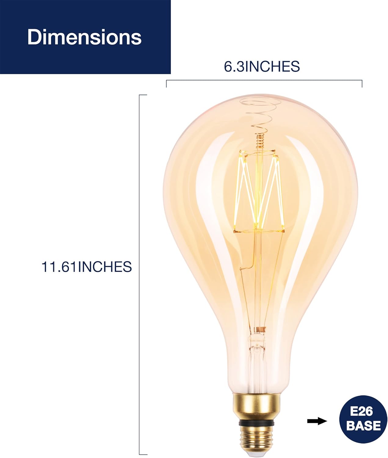 LED Large Decorative Pendant Light Bulbs 60W Equivalent, Dimmable LED Oversized Bulbs with Amber Glass, 2000K Warm White, 7W, 600LM, E26 Base, PS160/PS52