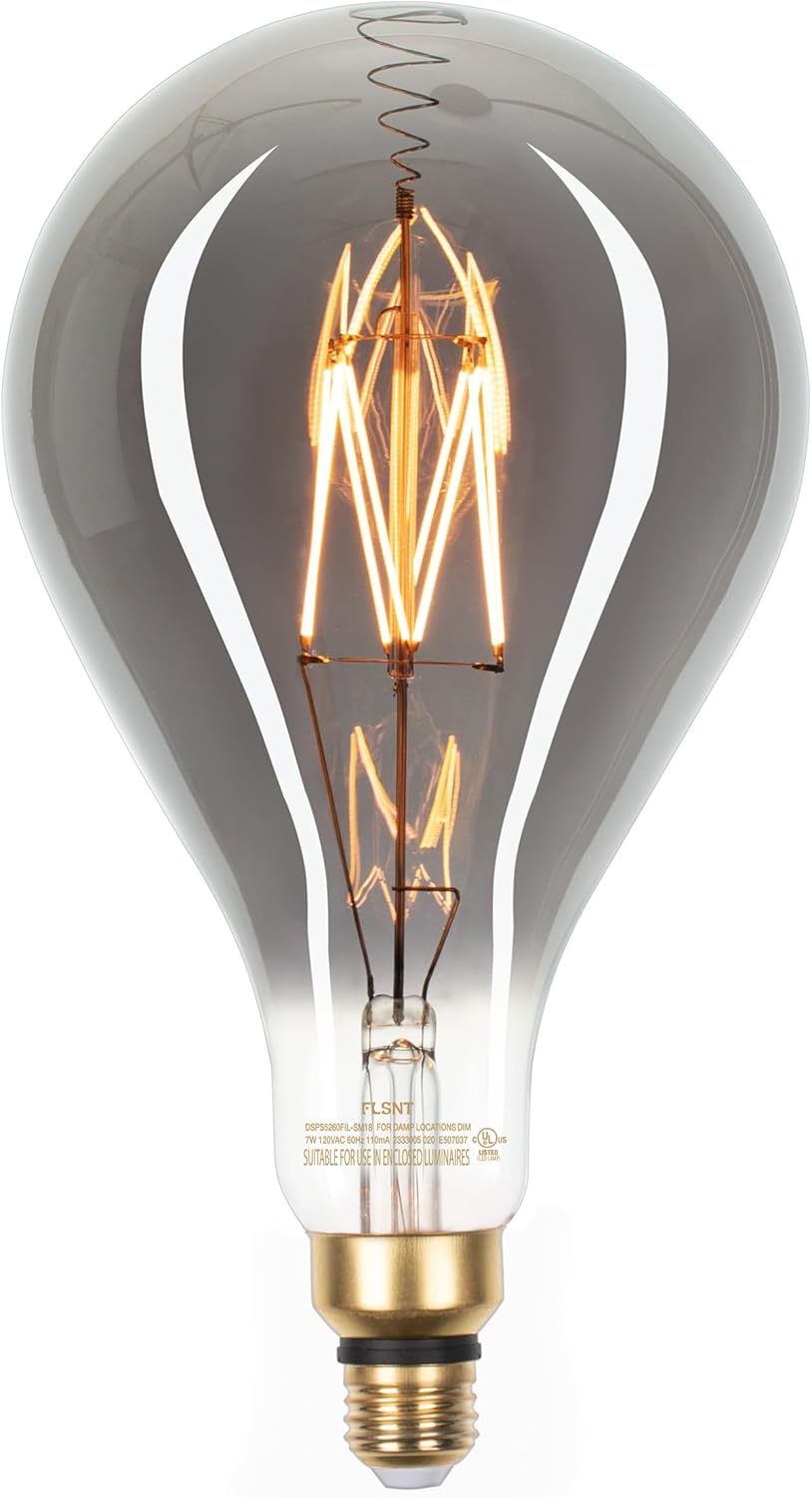 LED Large Decorative Pendant Light Bulbs 25W Equivalent, Dimmable LED Oversized Bulbs with Smoke Glass, 1800K Warm White, 7W, 200LM, E26 Base, PS160/PS52