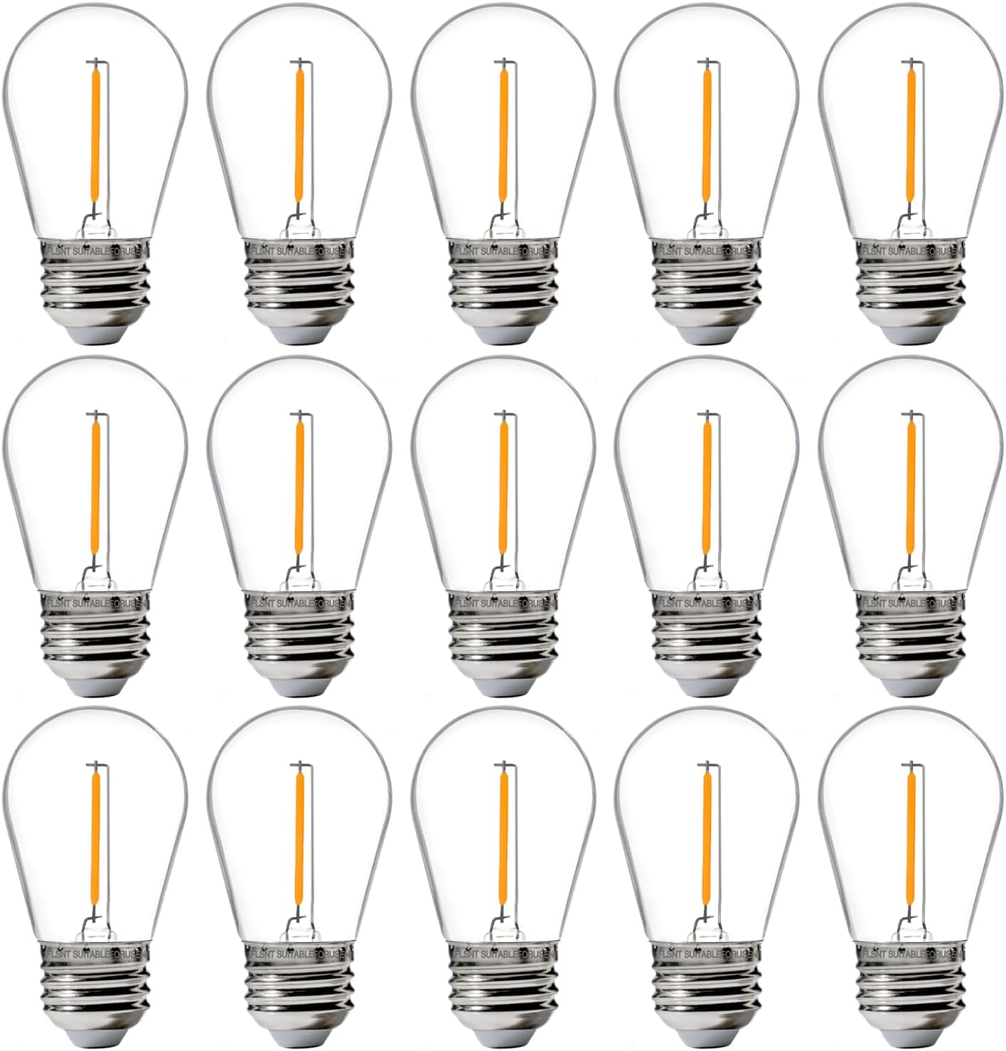 15-Pack Outdoor S14 LED Replacement Bulbs - 2200K Warm White, Shatterproof, Waterproof, E26 Base, Energy-Efficient for Patio, Garden, Bistro & Decorative String Lights