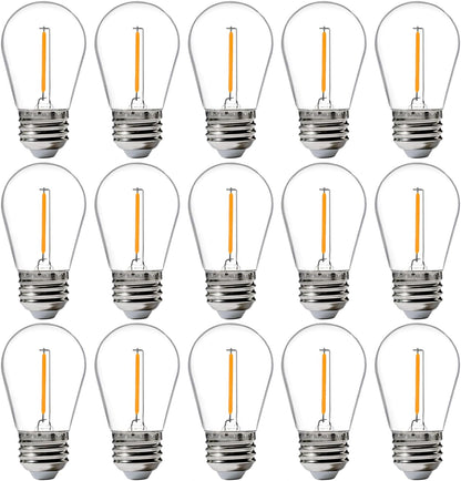 15-Pack Outdoor S14 LED Replacement Bulbs - 2200K Warm White, Shatterproof, Waterproof, E26 Base, Energy-Efficient for Patio, Garden, Bistro & Decorative String Lights