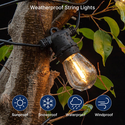 15-Pack Outdoor S14 LED Replacement Bulbs - 2200K Warm White, Shatterproof, Waterproof, E26 Base, Energy-Efficient for Patio, Garden, Bistro & Decorative String Lights