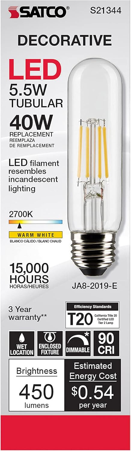 Satco 5.5Watt LED E26 Light Bulb 2700K 15000 Hour Rating Dimmable - S21344 6 pk