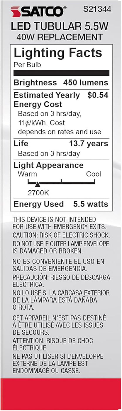 Satco 5.5Watt LED E26 Light Bulb 2700K 15000 Hour Rating Dimmable - S21344 6 pk