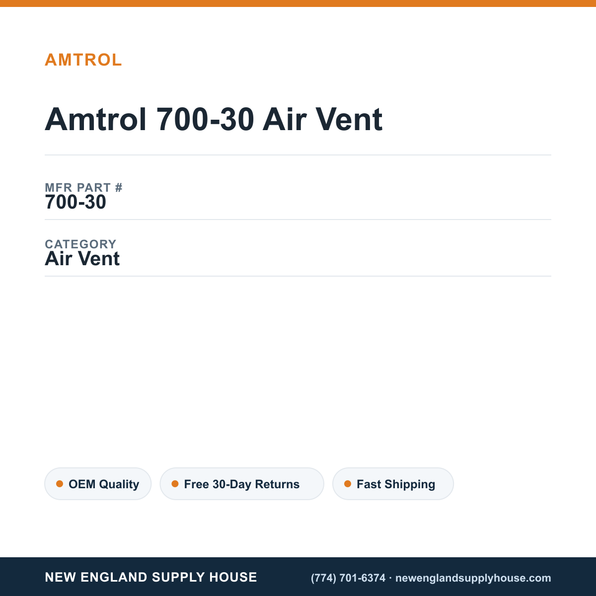 Amtrol 700-30 Air Vent — New England Supply House spec card [NESH-SPEC-CARD-V2]