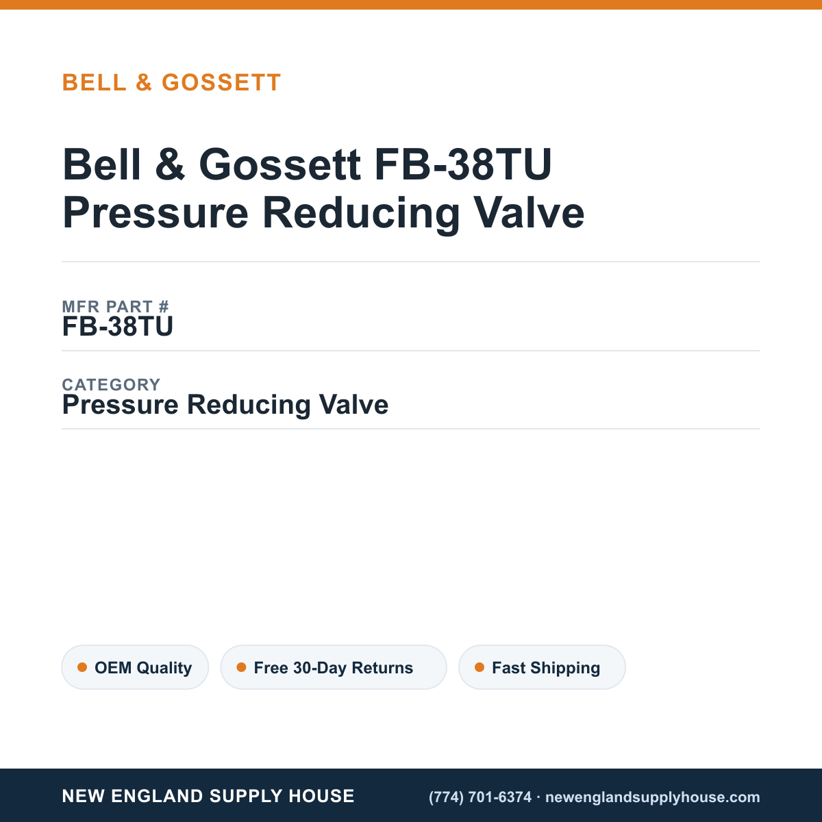 Bell & Gossett FB-38TU Pressure Reducing Valve — New England Supply House spec card [NESH-SPEC-CARD-V2]