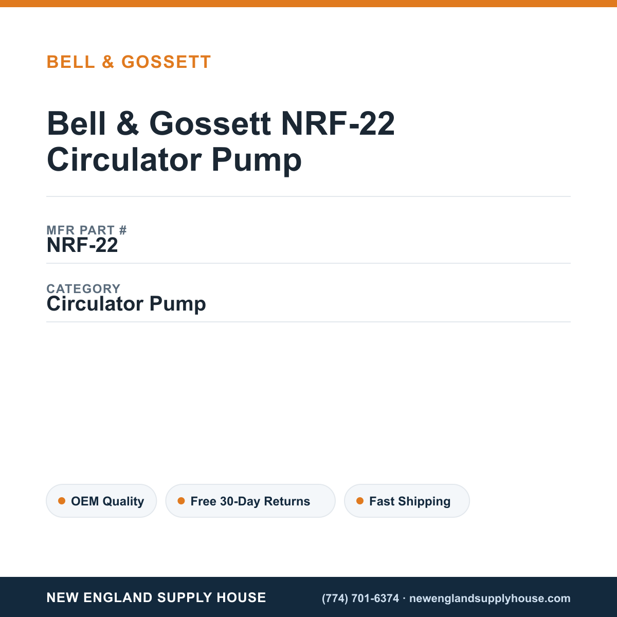 Bell & Gossett NRF-22 Circulator Pump — New England Supply House spec card [NESH-SPEC-CARD-V2]