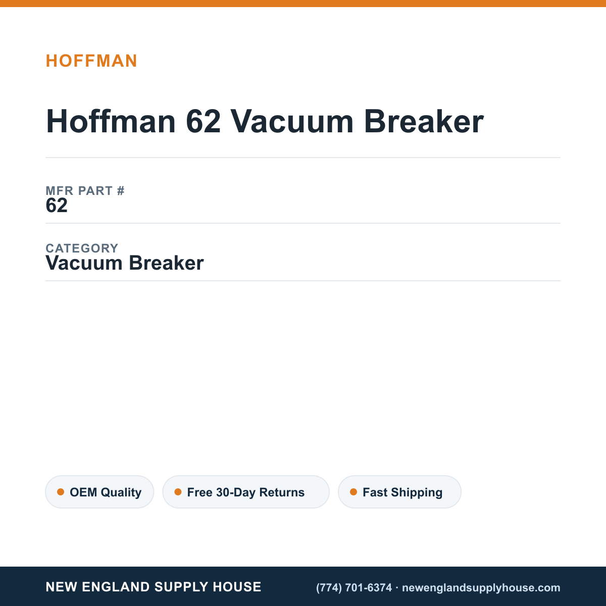 Hoffman 62 Vacuum Breaker — New England Supply House spec card [NESH-SPEC-CARD-V2]