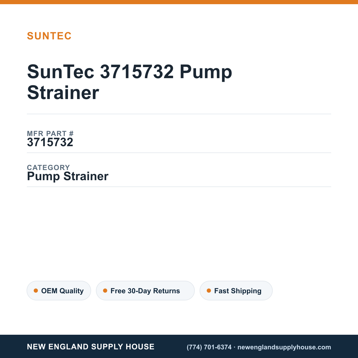 SunTec 3715732 Pump Strainer — New England Supply House spec card [NESH-SPEC-CARD-V2]