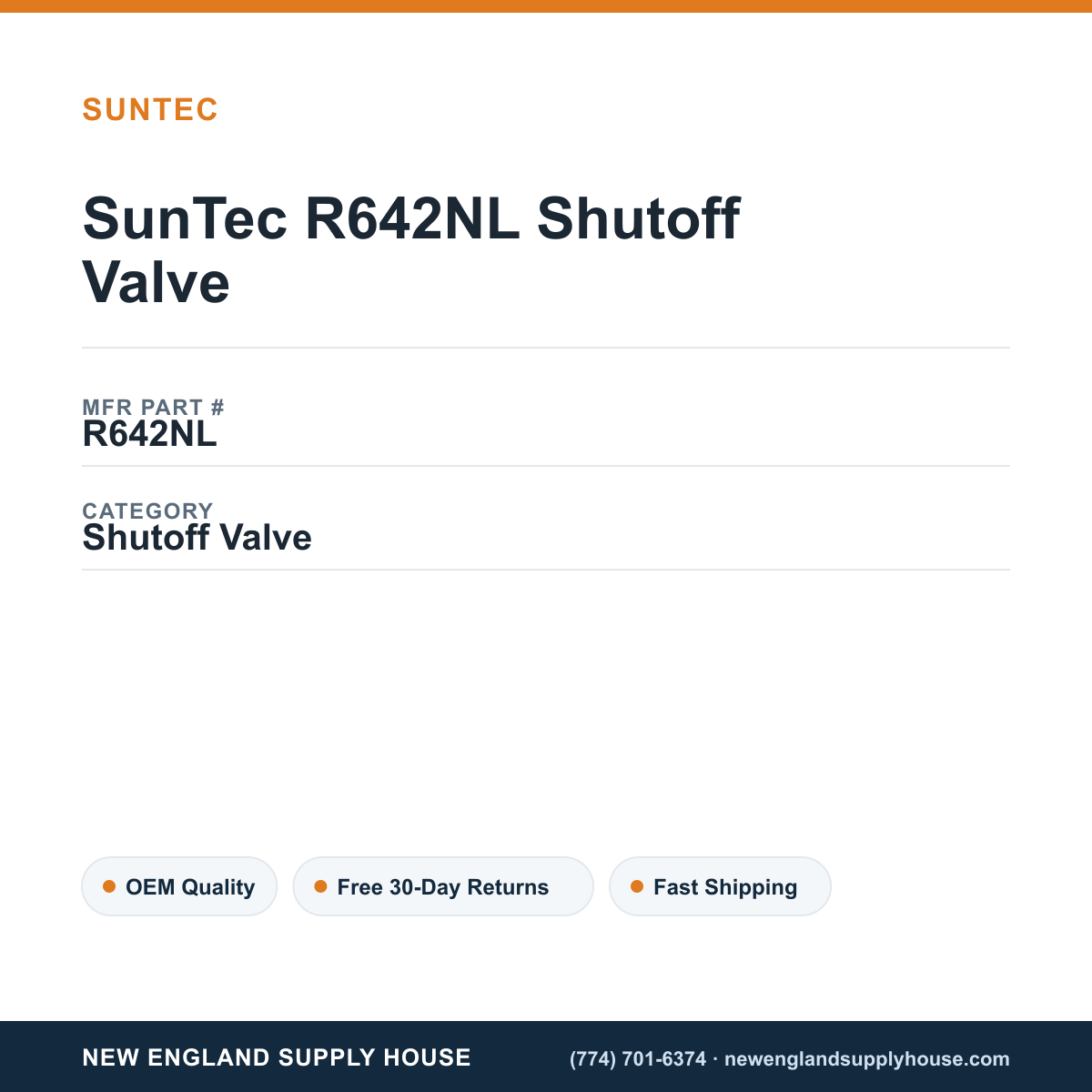 SunTec R642NL Shutoff Valve — New England Supply House spec card [NESH-SPEC-CARD-V2]